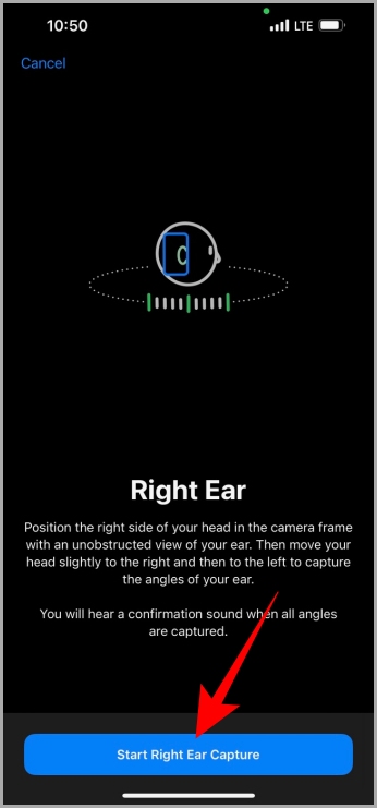 Captura del oído derecho para audio espacial personalizado
