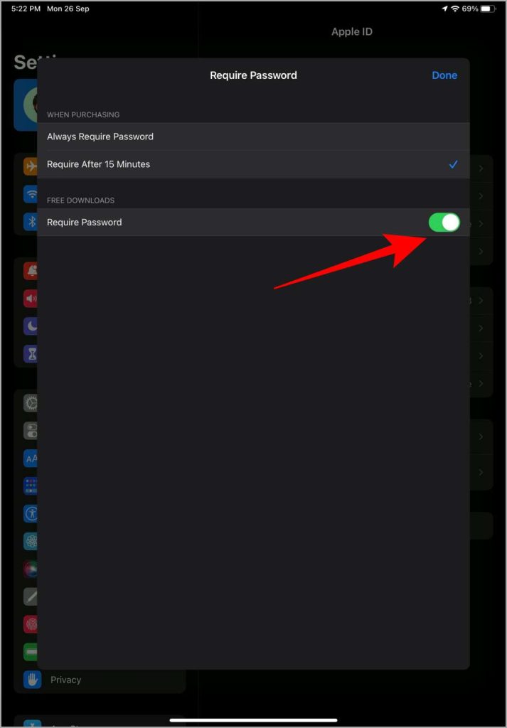 Requerir Configuración de contraseña iPad