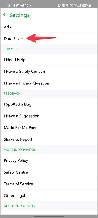 Abra el ahorro de datos para Snapchat en Android
