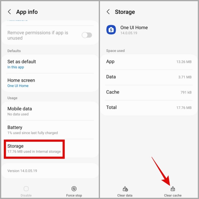 Eliminar datos de caché de inicio de UI en el teléfono Samsung Galaxy