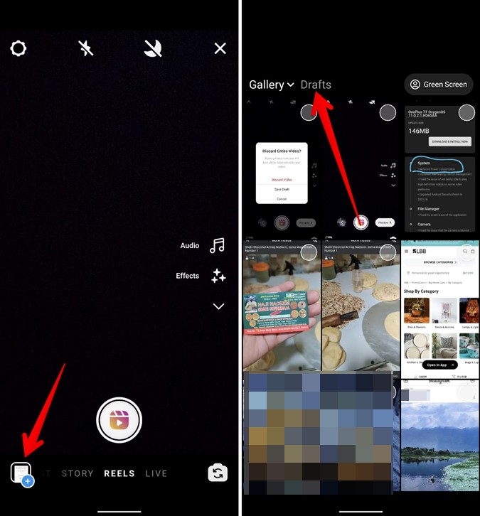 Carretes de draft de Instagram cómo encontrar