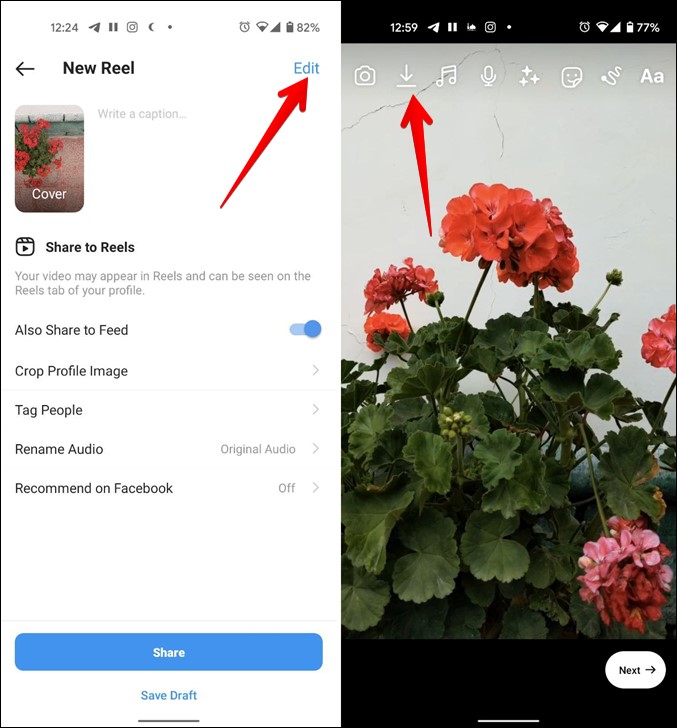 Descargar carretes de Draft de Instagram