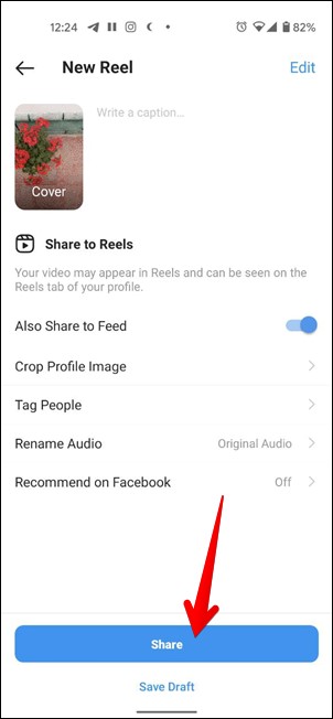 Compartir carretes de Draft de Instagram