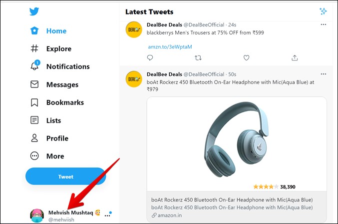 Nombre de usuario de Twitter en PC 