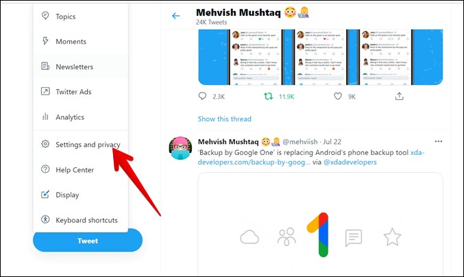 Configuración y privacidad de Twitter