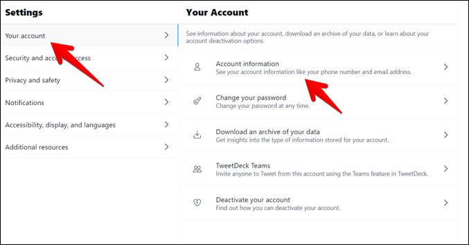 Información de la cuenta de nombre de usuario de Twitter
