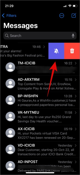 Habilitar alertas ocultas sobre iMessage para silenciar a alguien en iPhone