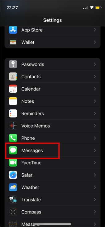 Configuración de mensajes de iPhone