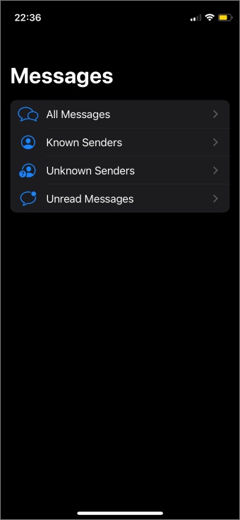 Filtros en la aplicación Mensajes en iPhone