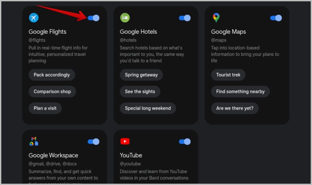 Habilitando extensiones en Google Bard