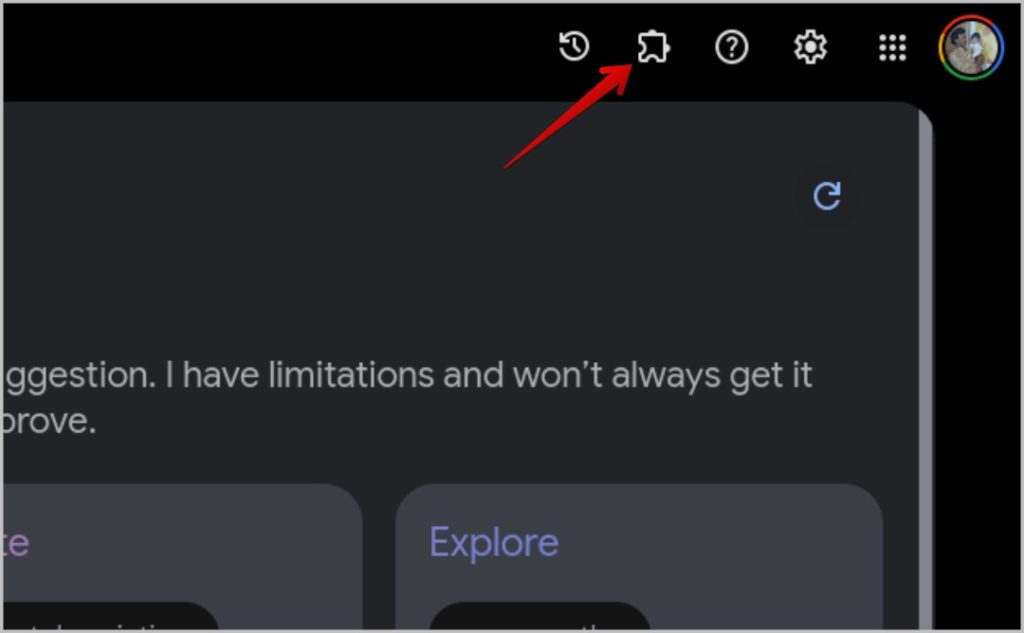 Apertura de la página de extensiones en Google Bard