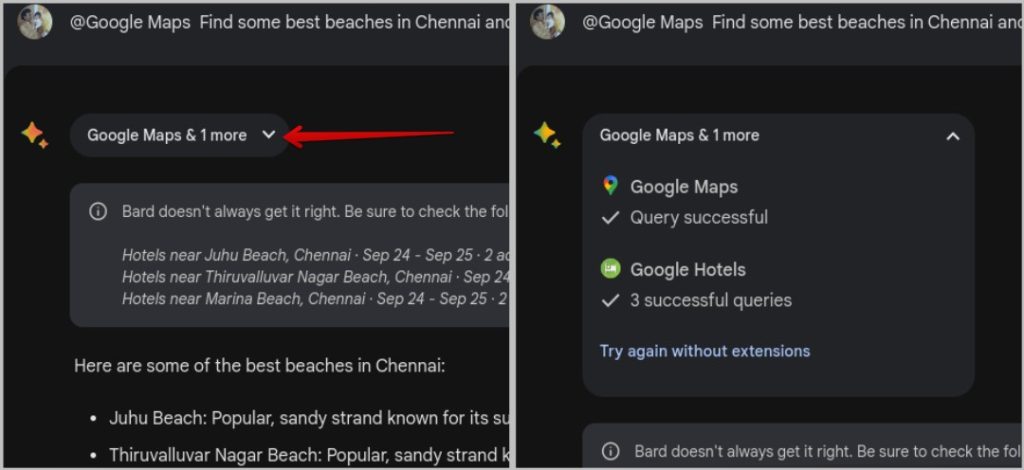 Verificación de extensiones utilizadas en Google Bard