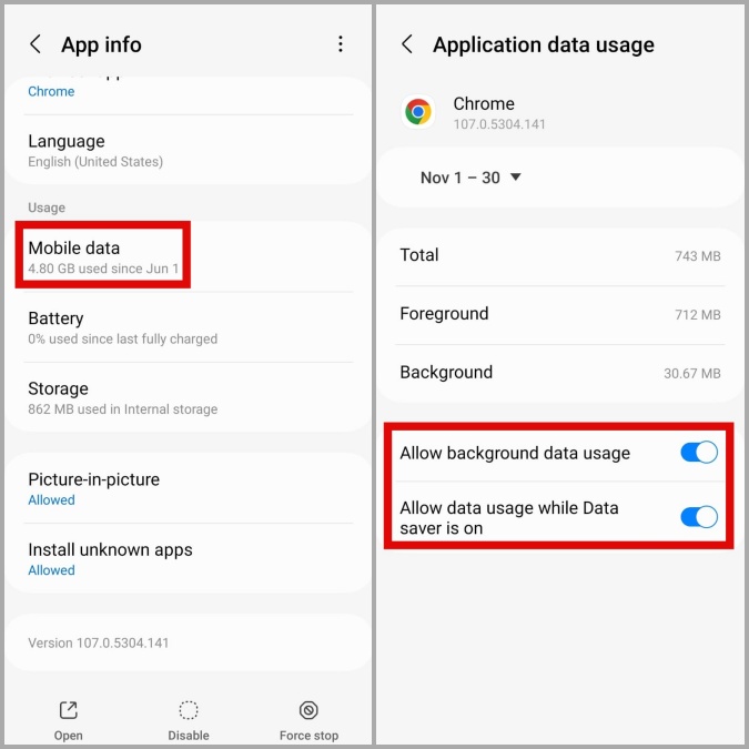 Habilitar el uso de datos de fondo para Google Chrome en Android