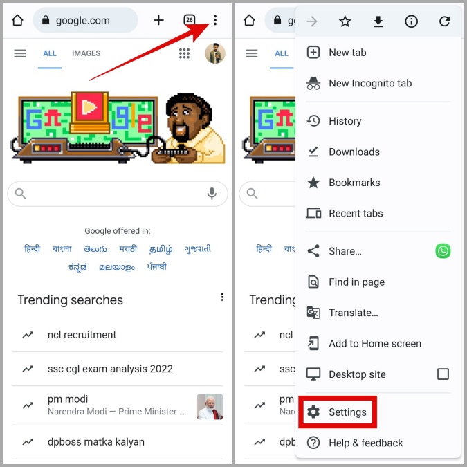 Abra la configuración de Google Chrome en Android