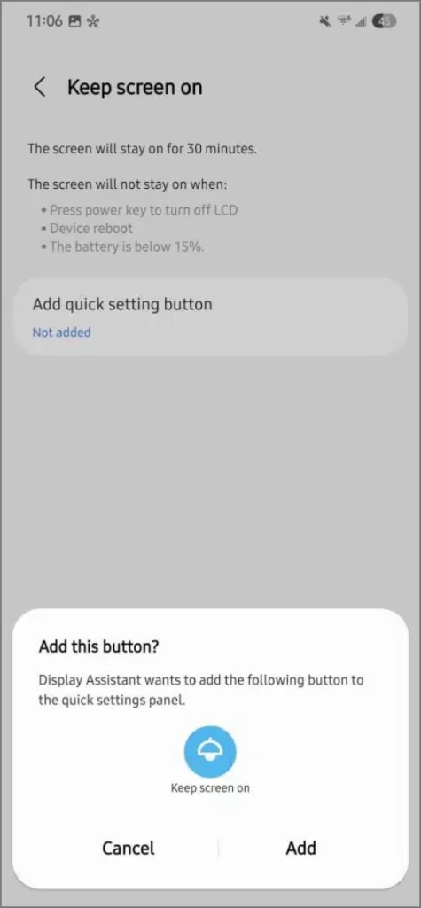 Mantenga la pantalla en la función en una beta de asistente de visualización UI 7