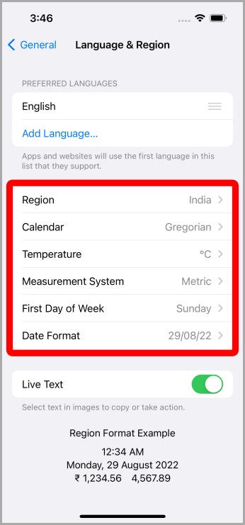 Configuración de idioma y región iPhone