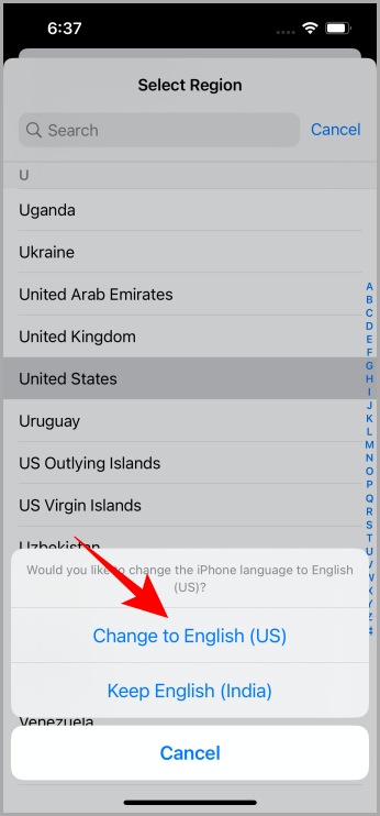 Seleccionar configuración de región iPhone