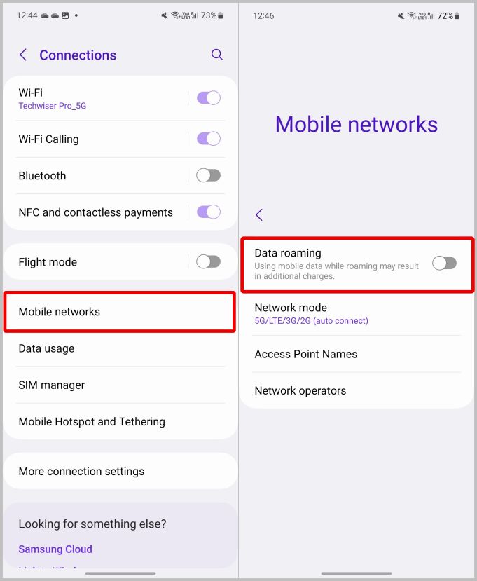Roaming de datos en la red móvil en teléfonos Samsung Galaxy