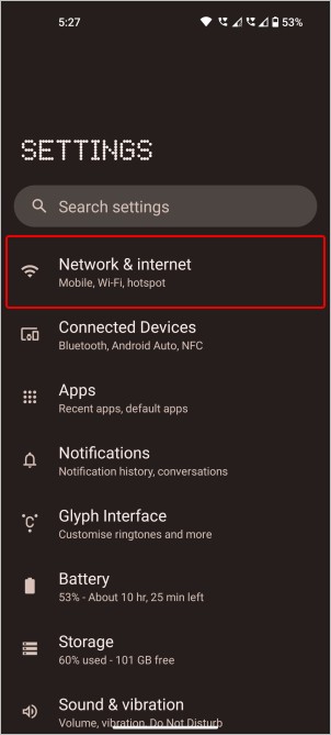 opción de red e internet en teléfonos Android