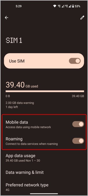 Habilitar datos móviles y roaming en teléfonos Android