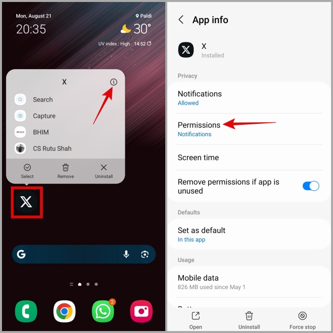 Permisos de la aplicación de Twitter en Android