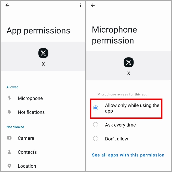 Permitir permisos de la aplicación de Twitter en Android