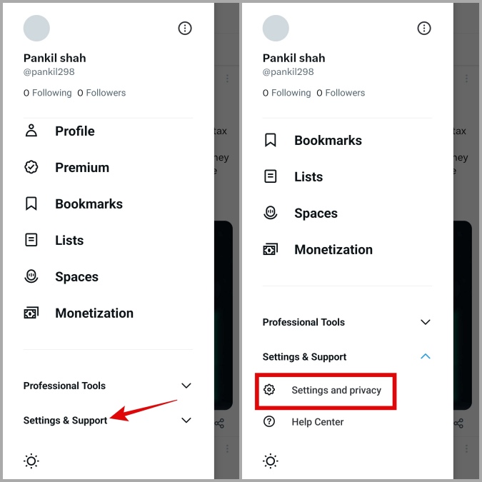 Configuración y privacidad en la aplicación Twitter en Android o iPhone