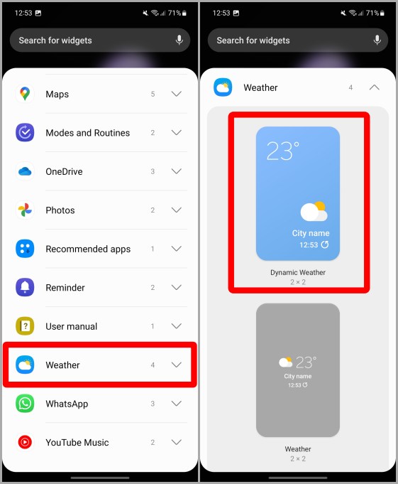 Lista de widgets en los teléfonos Samsung Galaxy
