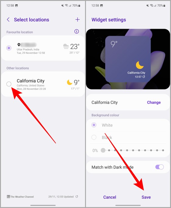 Configuración de widgets meteorológicos Samsung Galaxy