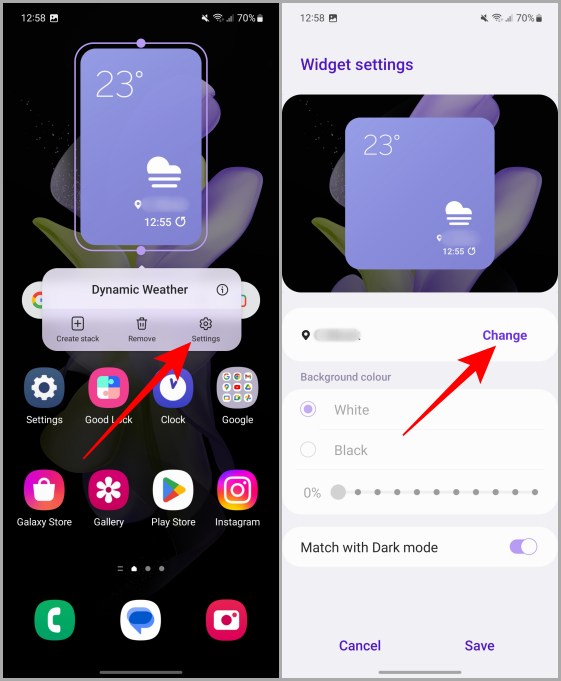 Larga presionando widgets