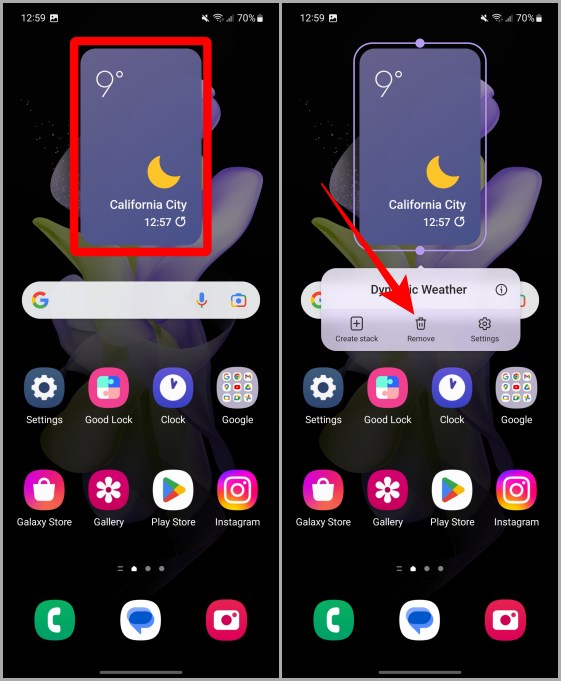 Eliminar el widget meteorológico de la pantalla de inicio