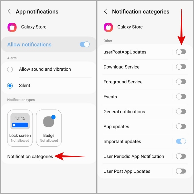 Desactivar las notificaciones de la tienda Galaxy en el teléfono Samsung