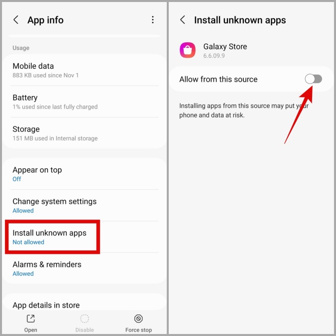 Evitar que Galaxy Store instale aplicaciones desconocidas en el teléfono Samsung
