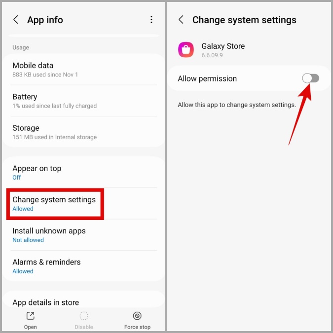 Evitar que la tienda Galaxy cambie la configuración del sistema en el teléfono Samsung