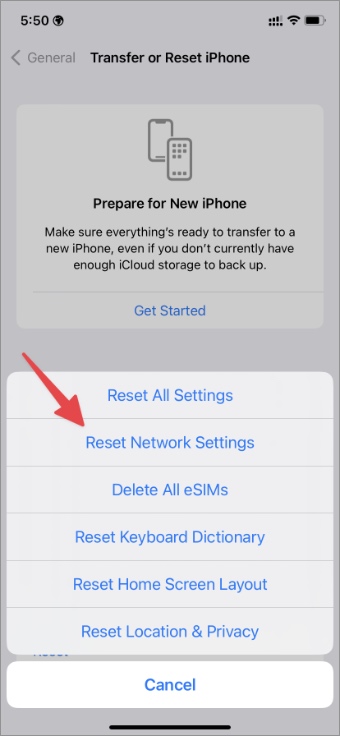 Restablecer la configuración de la red en iPhone