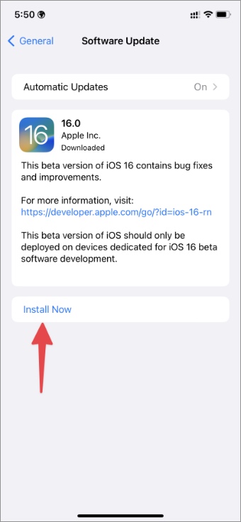 Instalar actualización de iOS