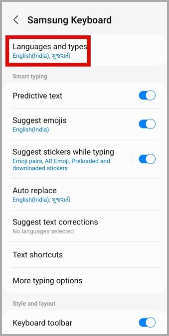 Idiomas y configuraciones de tipo en teléfonos Samsung Galaxy