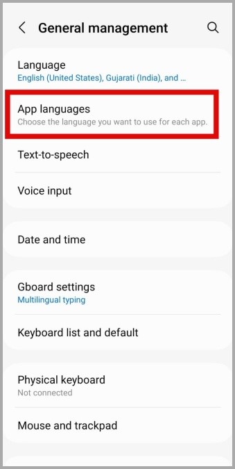 Idiomas de aplicaciones en Samsung Galaxy Teléfono