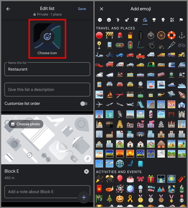 Toque Elija icono para agregar un emoji