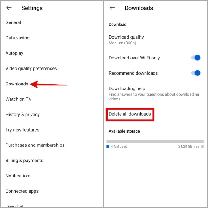 Eliminar descargas de aplicaciones de YouTube en dispositivos móviles