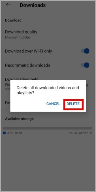 Eliminar videos descargados de la aplicación YouTube en el móvil