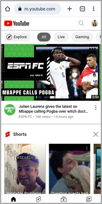 YouTube en Chrome para Android