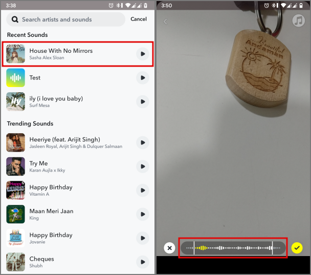 Sonido seleccionado en snapchat