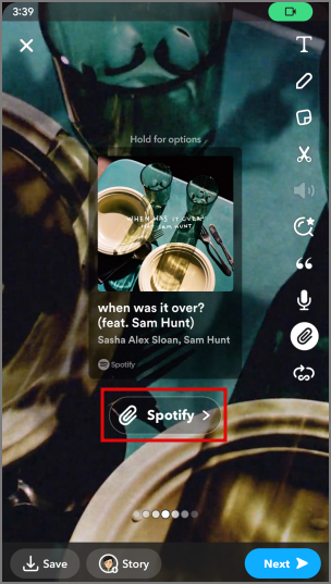 Cálculo del álbum de Spotify en Snapchat