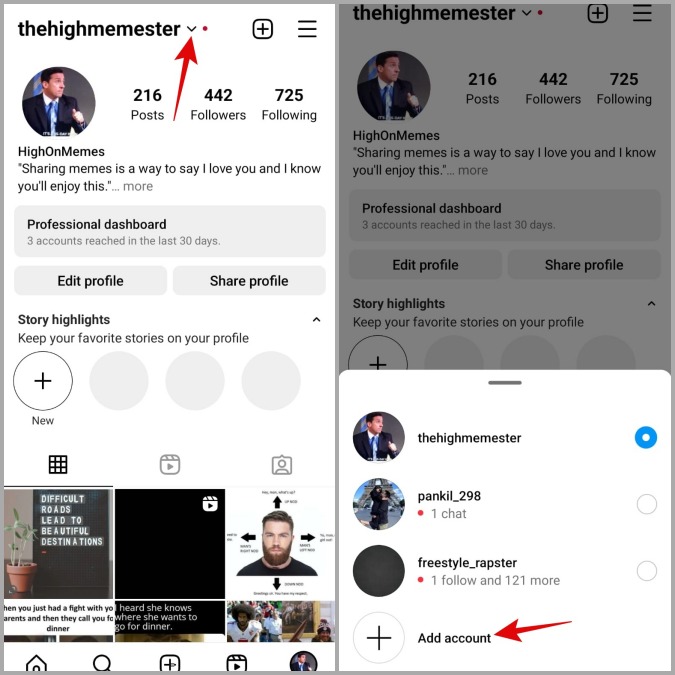 Agregue la cuenta de Instagram en Android y iPhone