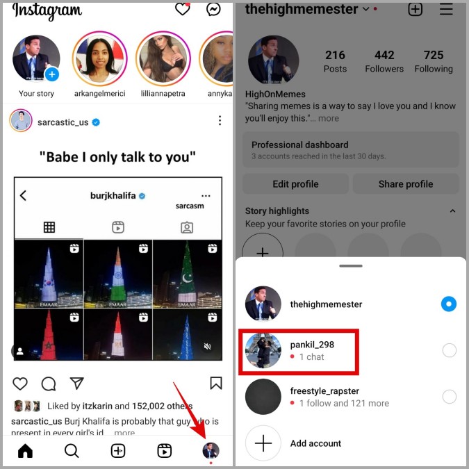 Cambie la cuenta de Instagram en Android o iPhone