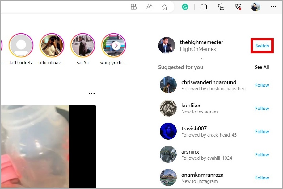 Cambiar el perfil de Instagram en la computadora