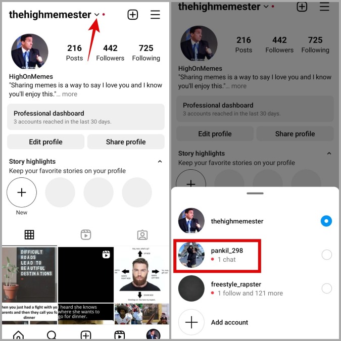 Cambie la cuenta de Instagram en Android y iPhone