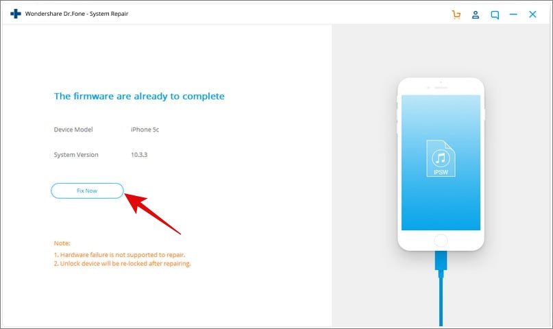 Instalación de firmware en el Dr.Fone en iPhone