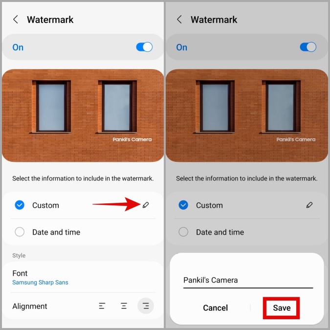 Aplicación de cámara de agua personalizada en Samsung Camera